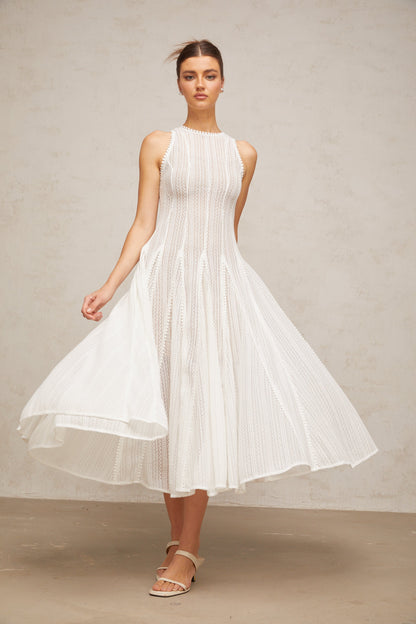 Hélène white pointelle puff midi dress