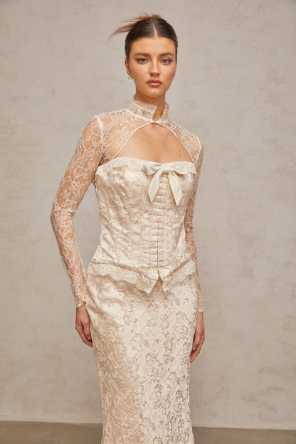 Zoéline ivory patterned-jacquard top & skirt matching set