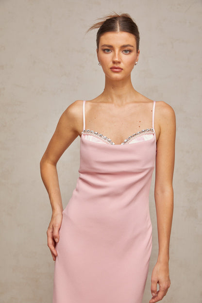Joséphine pink crystal-embellished corset midi dress