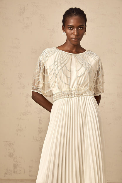 Xénia white crystal-embellished pleated maxi dress