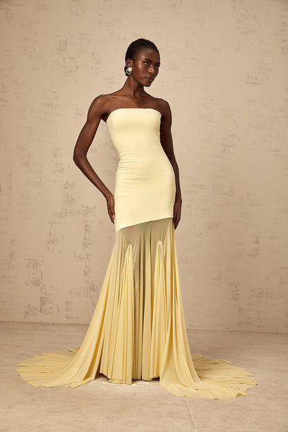 Josiane yellow off-shoulder sheer tulle maxi dress