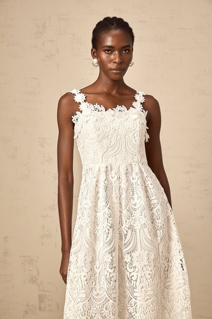 Paol white guipure-lace midi dress