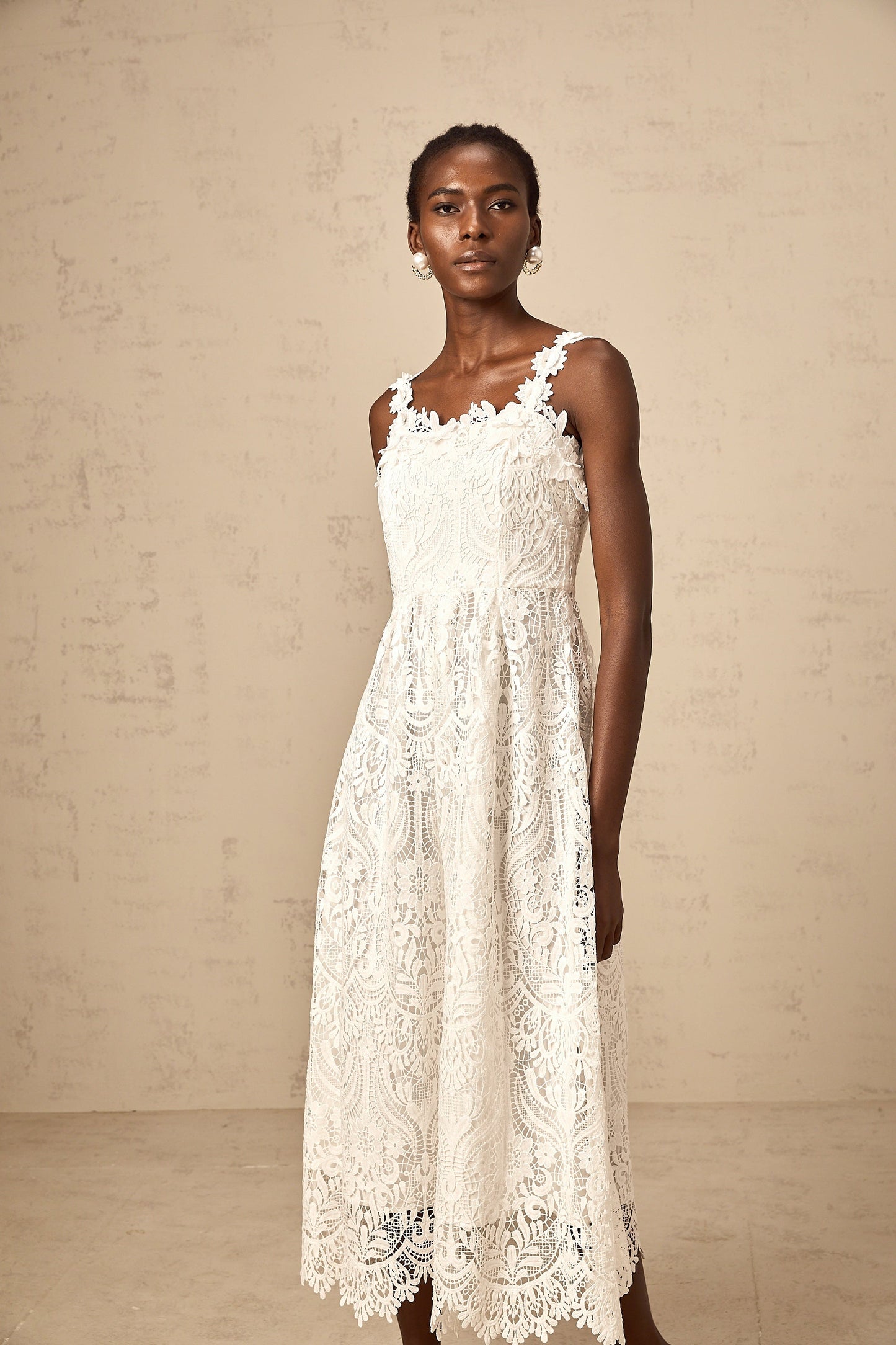 Paol white guipure-lace midi dress