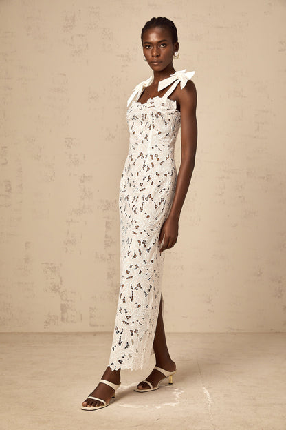 Eloise floral embroidered maxi dress in White