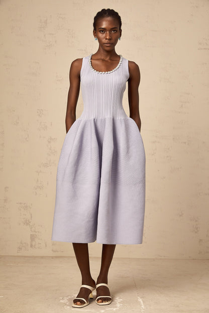 Aïda purple embellished ribbed-knit midi dress