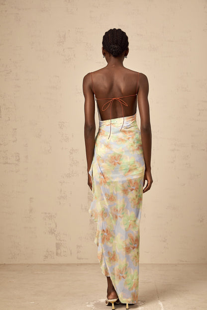 Yseult asymmetrical floral-print ruched maxi dress