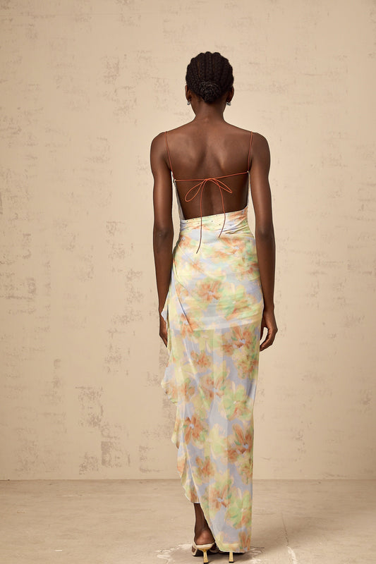 Yseult asymmetrical floral-print ruched maxi dress
