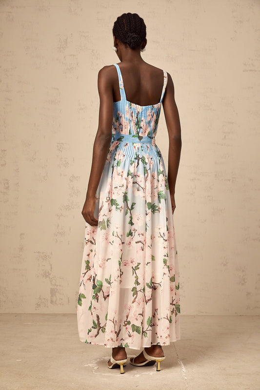 Océane blue floral-print pleated maxi dress