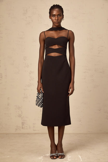 Mylene black cut-out midi dress