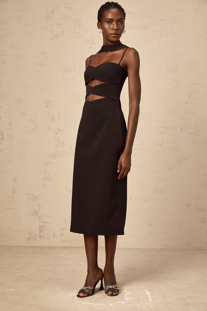 Mylene black cut-out midi dress