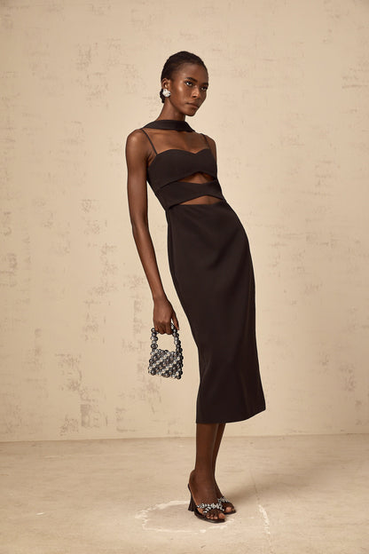 Mylene black cut-out midi dress