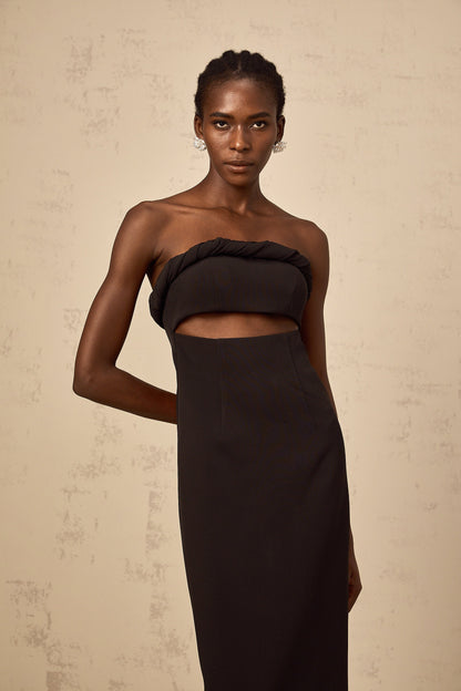 Florence black off-shoulder cut-out fitted midi dress