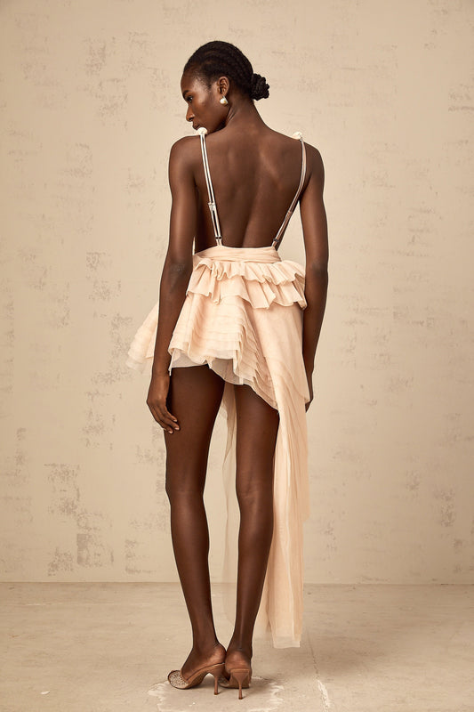 Isoline ribbon-design asymmetrical mini dress in Neutrals