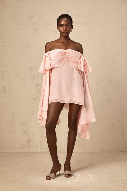 Avril pink bow draped slip mini dress
