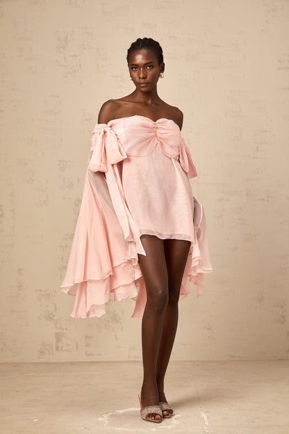 Avril pink bow draped slip mini dress