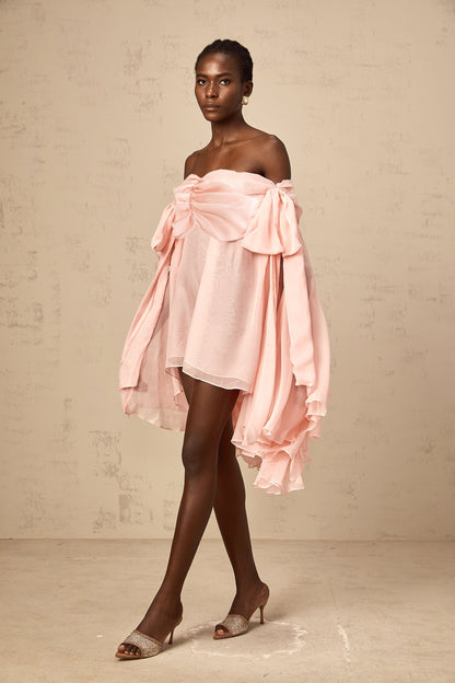Avril pink bow draped slip mini dress