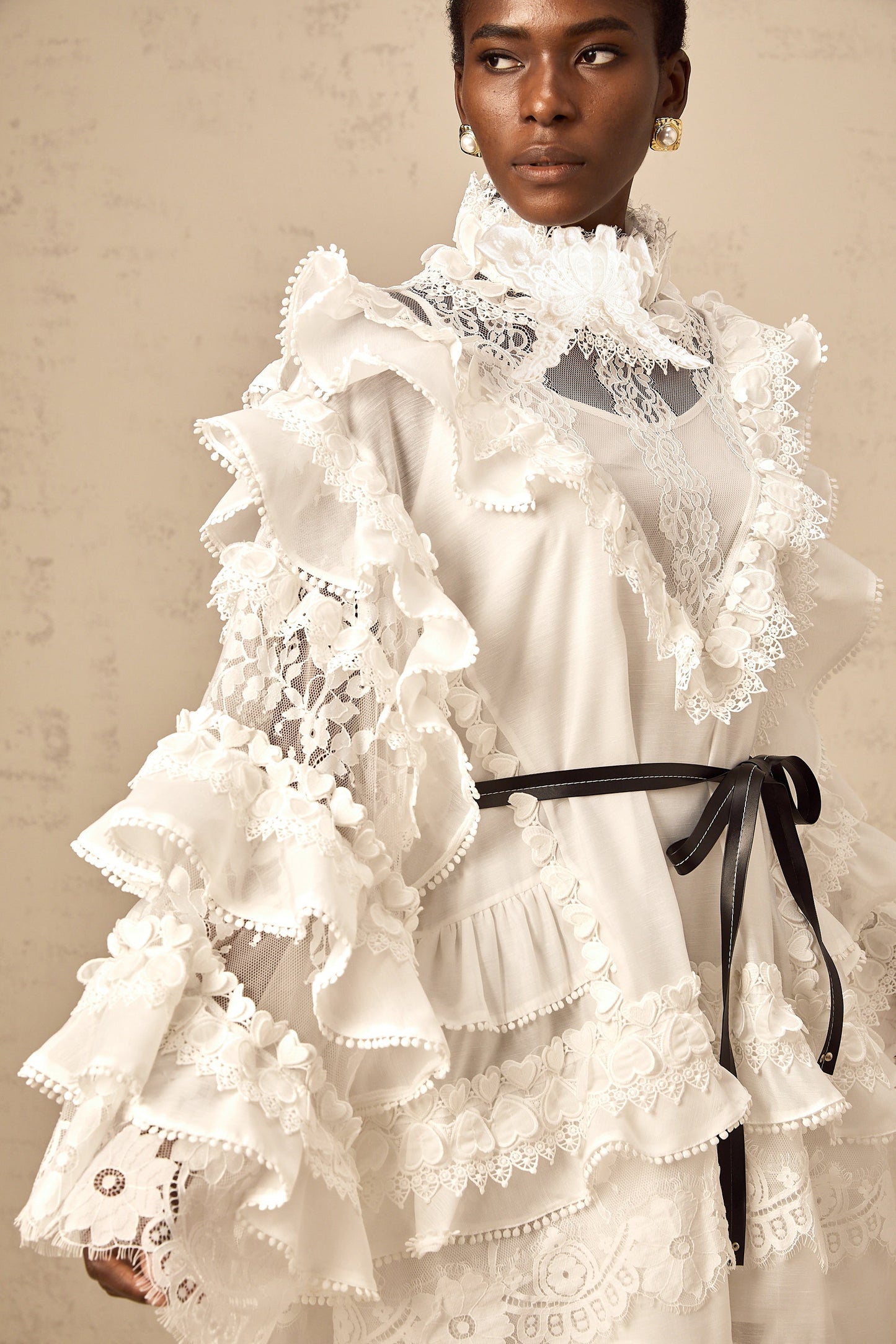 Mylène white tied layered lace mini dress