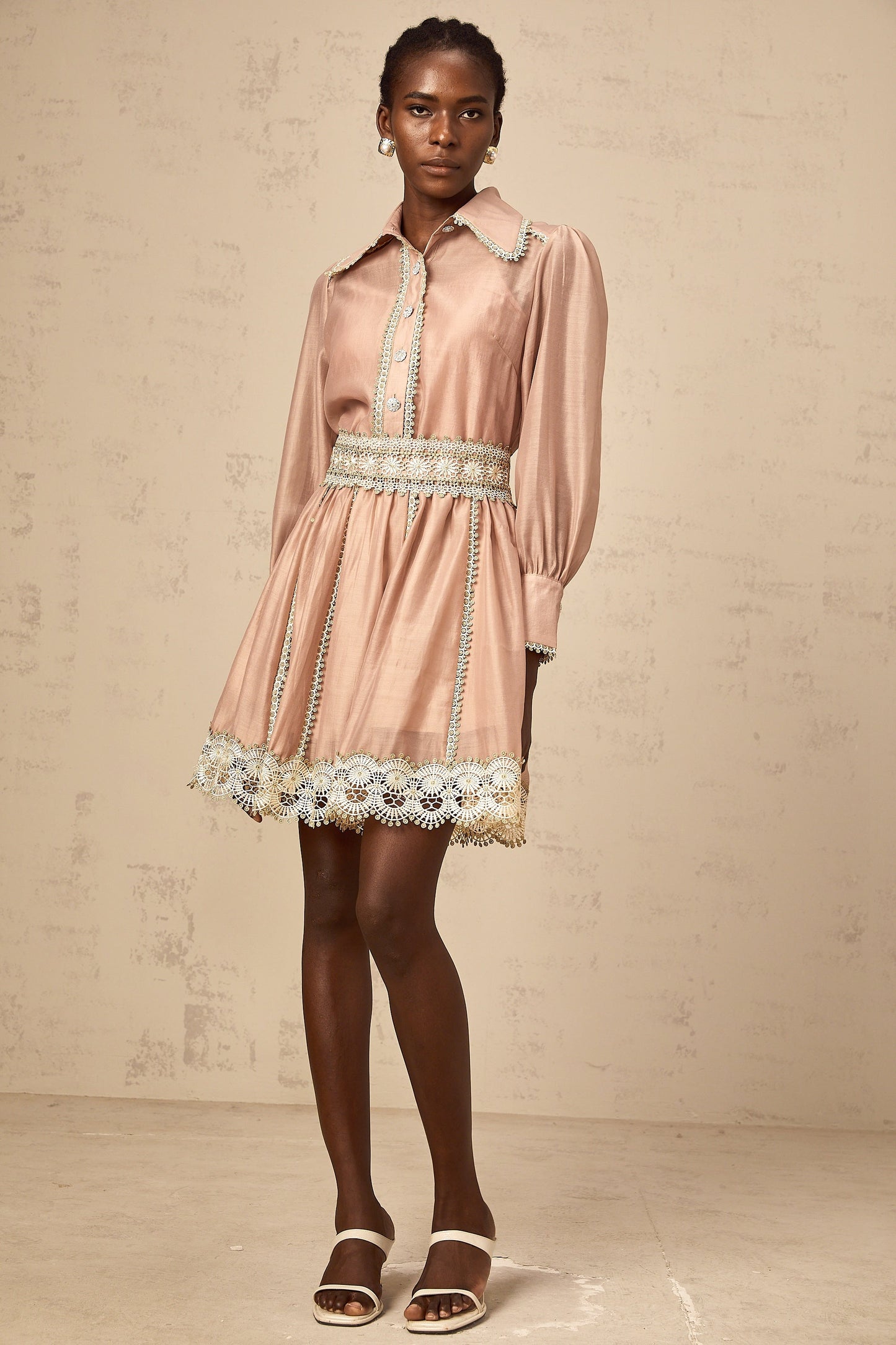 Zazie salmon-pink lace-trim shirt & skirt matching set