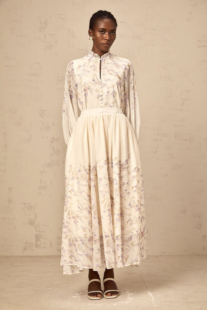 Siena frilled wistaria-print shirt & skirt matching set