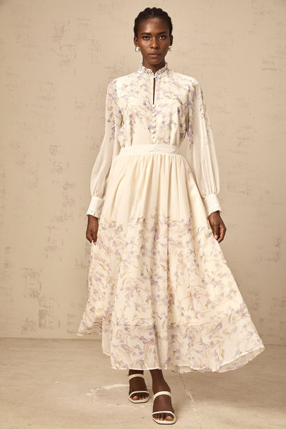 Siena frilled wistaria-print shirt & skirt matching set