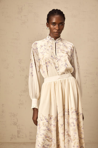 Siena frilled wistaria-print shirt & skirt matching set