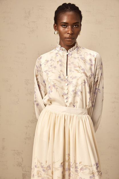 Siena frilled wistaria-print shirt & skirt matching set
