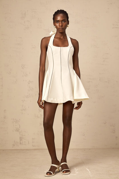 Quirine halterneck bow-detail mini dress in White