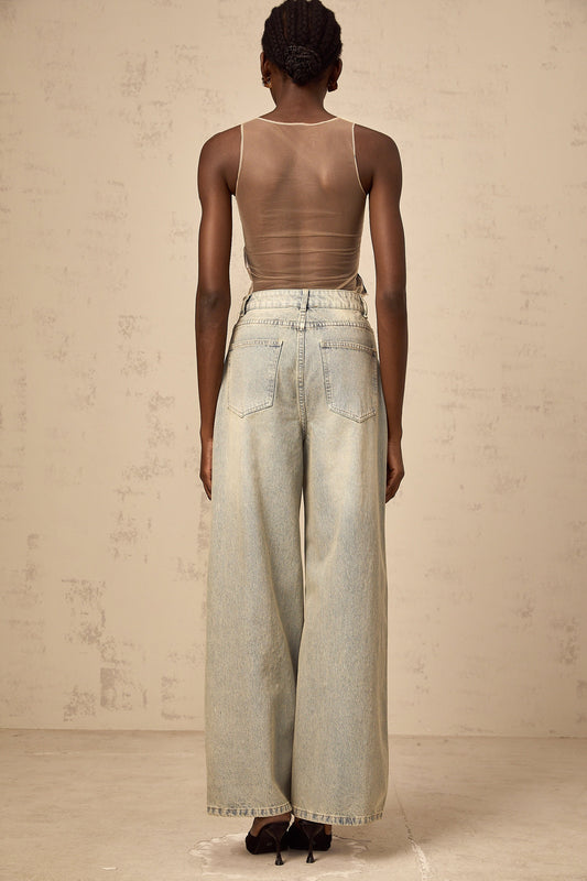 Sandrine blue denim semi-sheer bodysuit