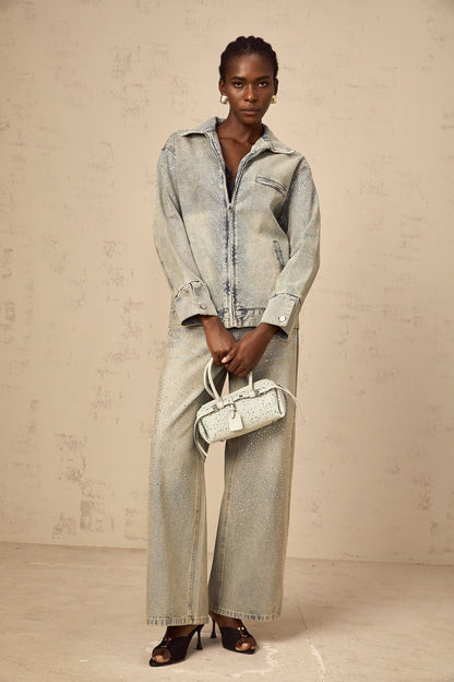Irina light-blue rhinestone denim jacket