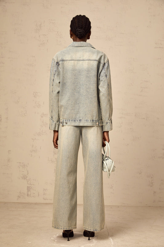 Irina light-blue rhinestone denim jacket