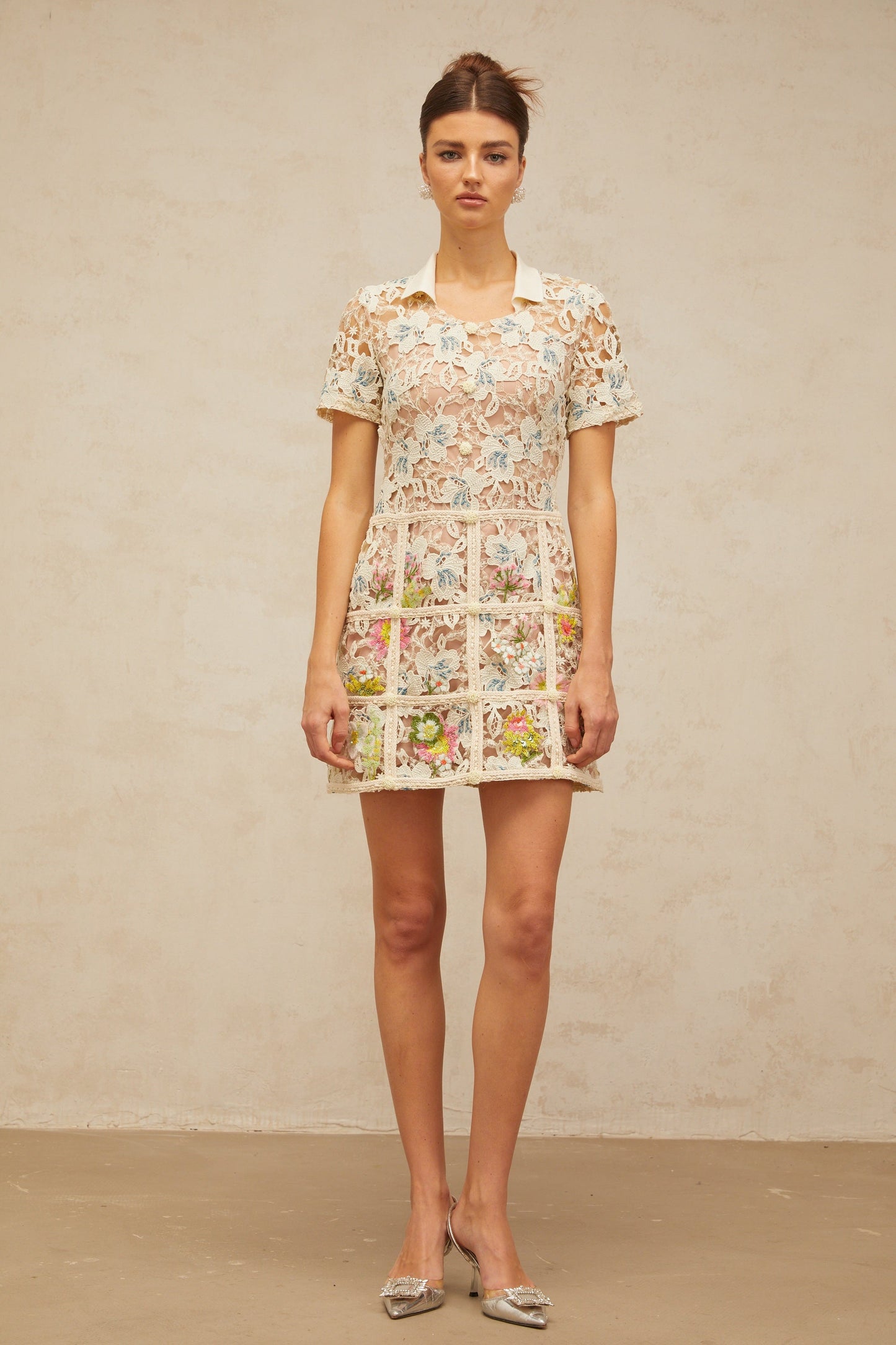 Françoise flower-embroidered mini dress