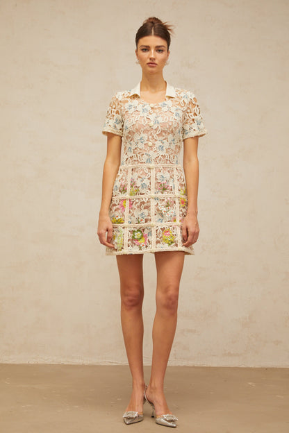 Françoise flower-embroidered mini dress