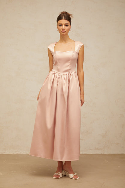 Madeleine pink A-line satin midi dress