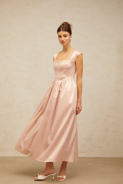 Madeleine pink A-line satin midi dress