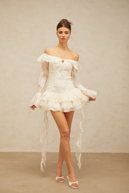 Désirée white off-shoulder embroidered mini dress