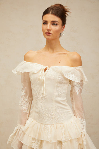 Désirée white off-shoulder embroidered mini dress