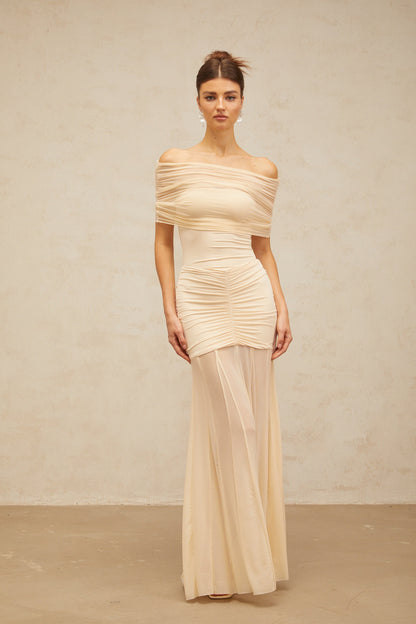 Ninon neutrals tulle-panel smocked maxi dress