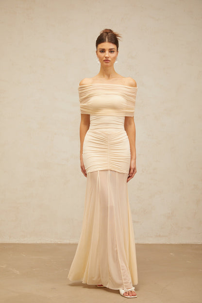 Ninon neutrals tulle-panel smocked maxi dress