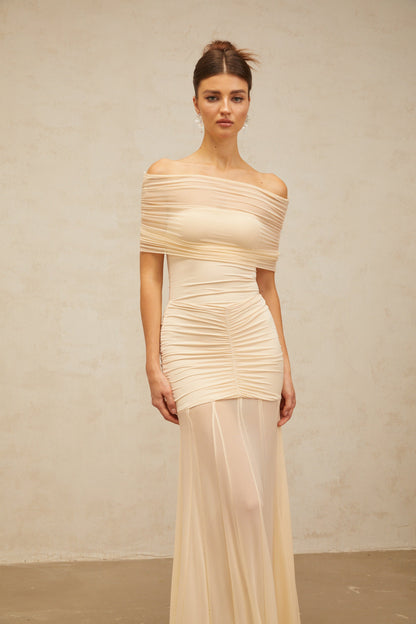 Ninon neutrals tulle-panel smocked maxi dress