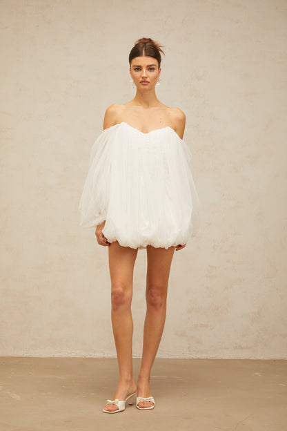 Avril layered bubble tulle mini dress in White