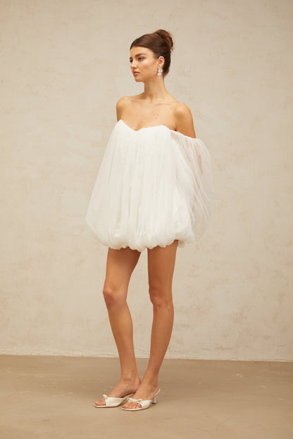 Avril layered bubble tulle mini dress in White