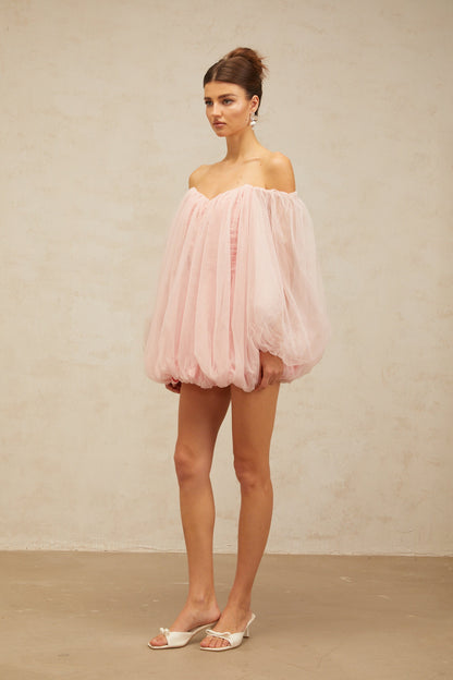 Avril layered bubble tulle mini dress in Pink