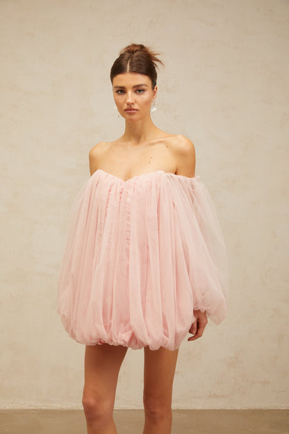 Avril layered bubble tulle mini dress in Pink