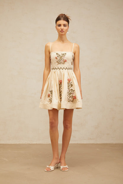 Noémie flower embroidered flared mini dress