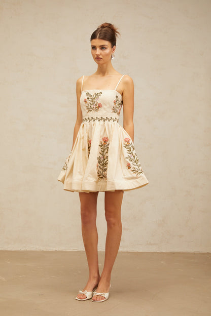 Noémie flower embroidered flared mini dress