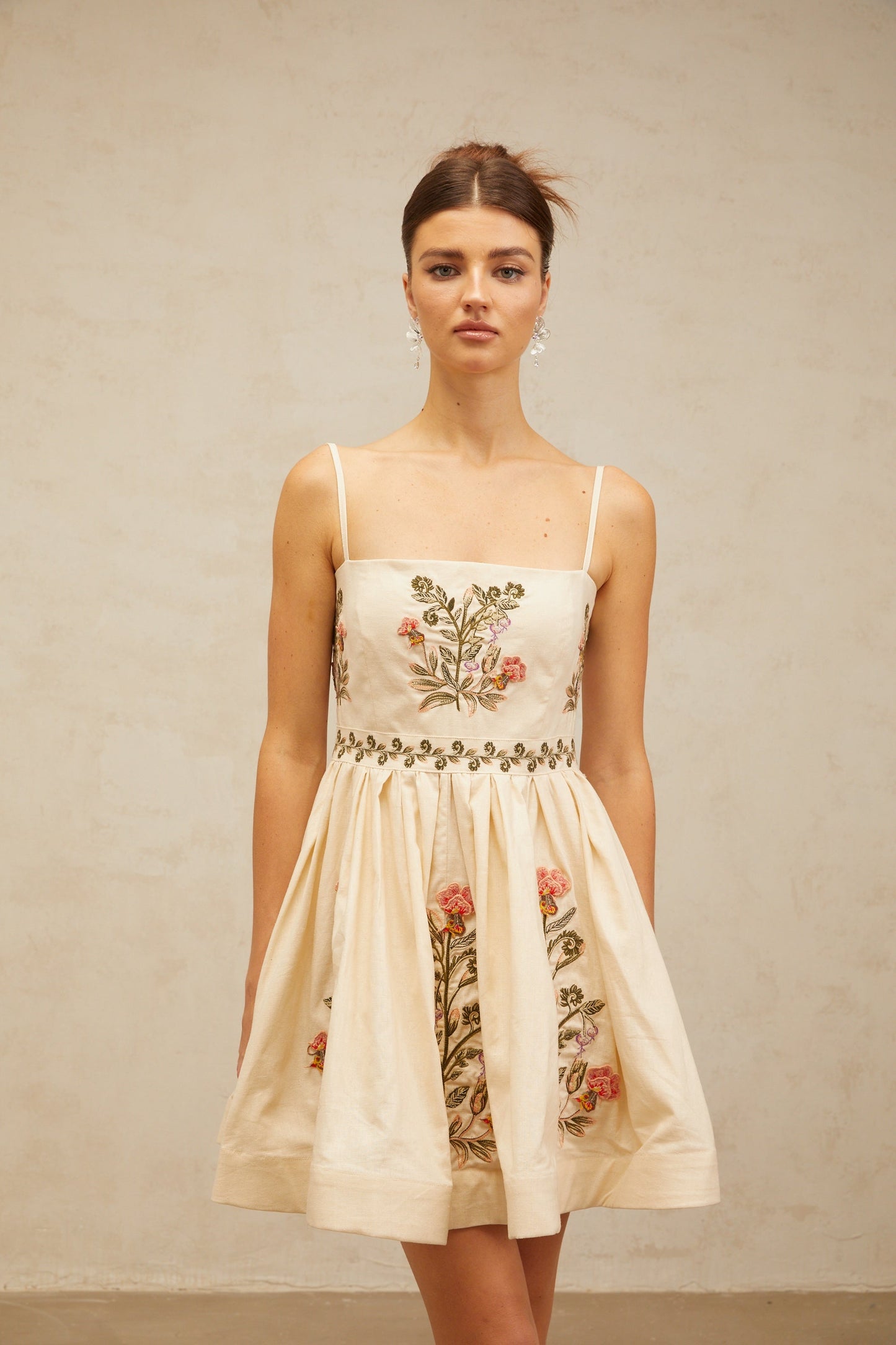 Noémie flower embroidered flared mini dress