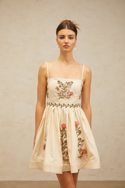 Noémie flower embroidered flared mini dress