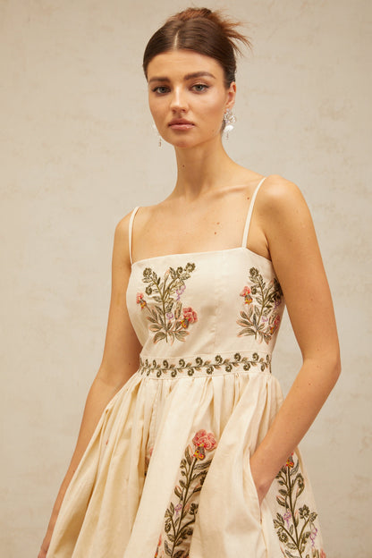 Noémie flower embroidered flared mini dress
