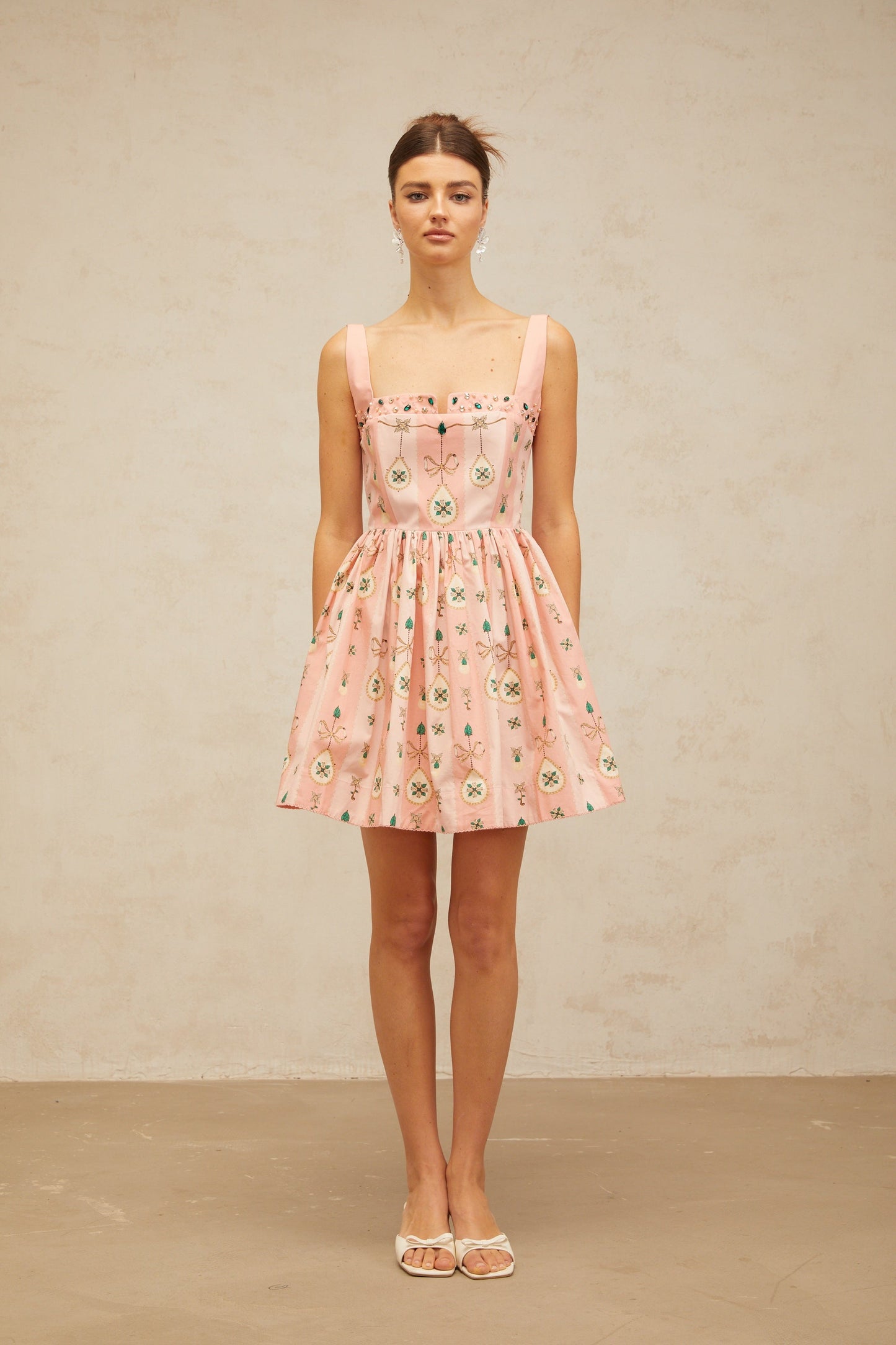 Osanne pink embellished pattern-print mini dress