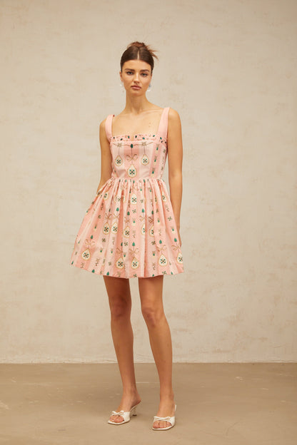 Osanne pink embellished pattern-print mini dress